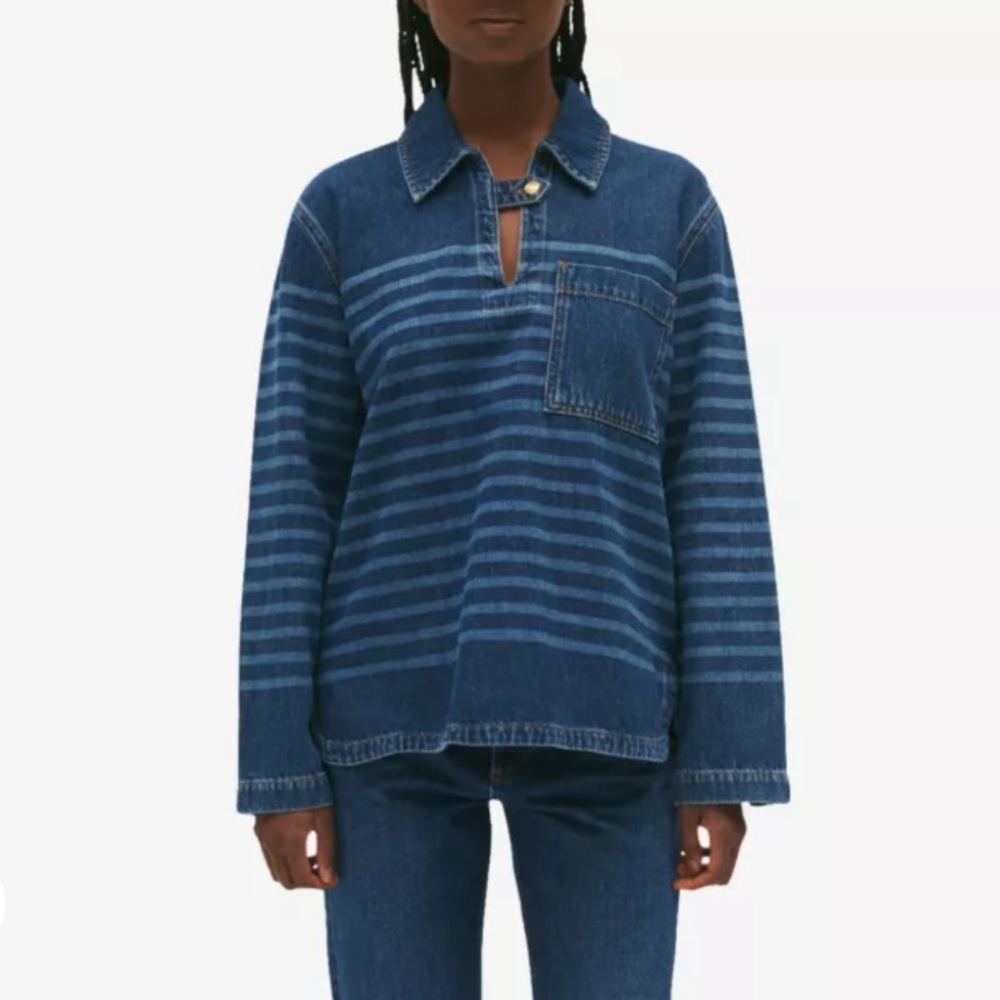 Claudie Pierlot Bateau Stripe-Pattern Denim Top - Picture 3 of 7